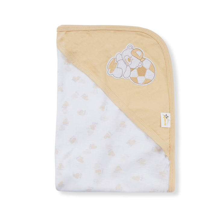 BABY HOODED WRAPPING SHEET BALL BEAR HEART YELLOW - SUNSHINE