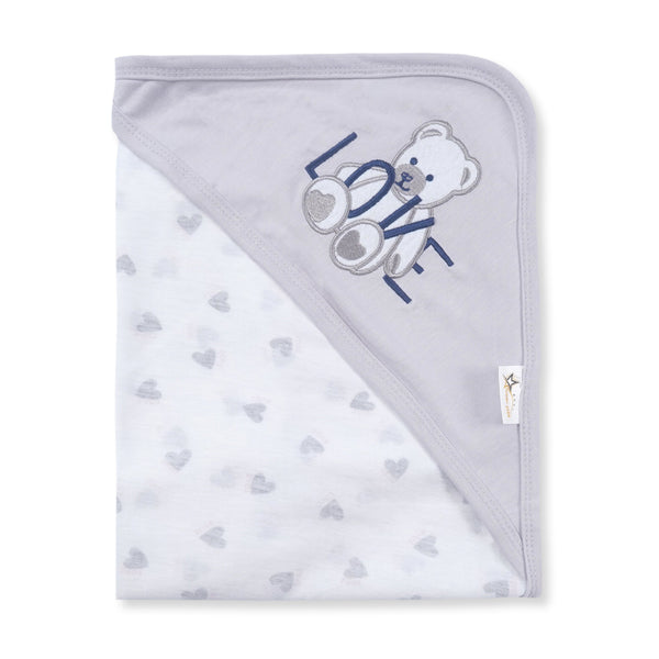 BABY WRAPPING SHEET LOVE BEAR HEART  GREY- SUNSHINE