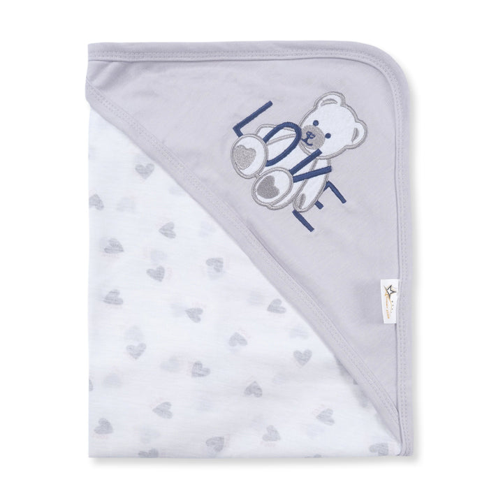 BABY WRAPPING SHEET LOVE BEAR HEART  GREY- SUNSHINE