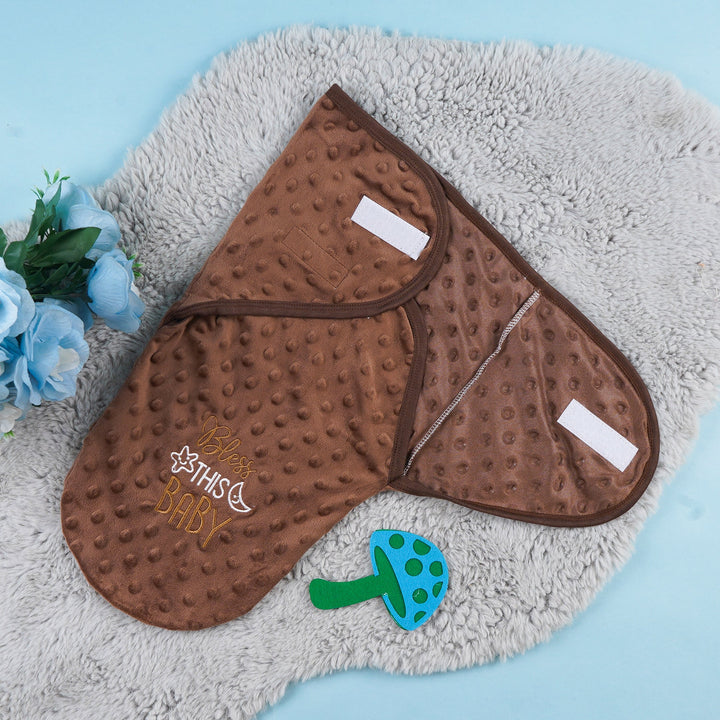 SUNSHINE BABY SWADDLE SOFT COTTON BLESS THIS BABY DARK BROWN