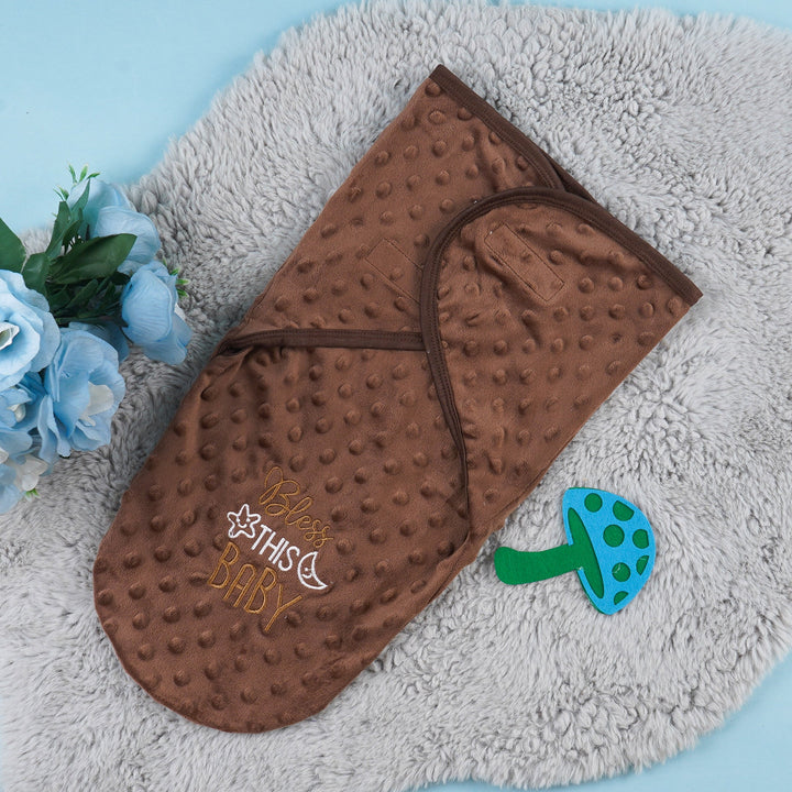 SUNSHINE BABY SWADDLE SOFT COTTON BLESS THIS BABY DARK BROWN