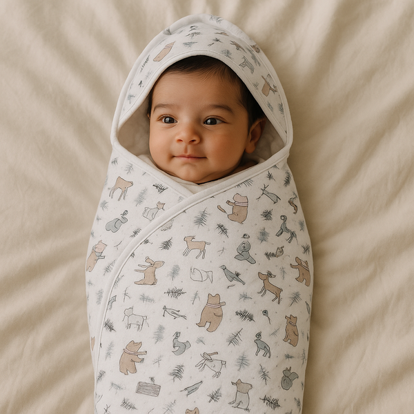 Baby Premium Quilted Hooded Wrapping Sheet Jungle White - Sunshine