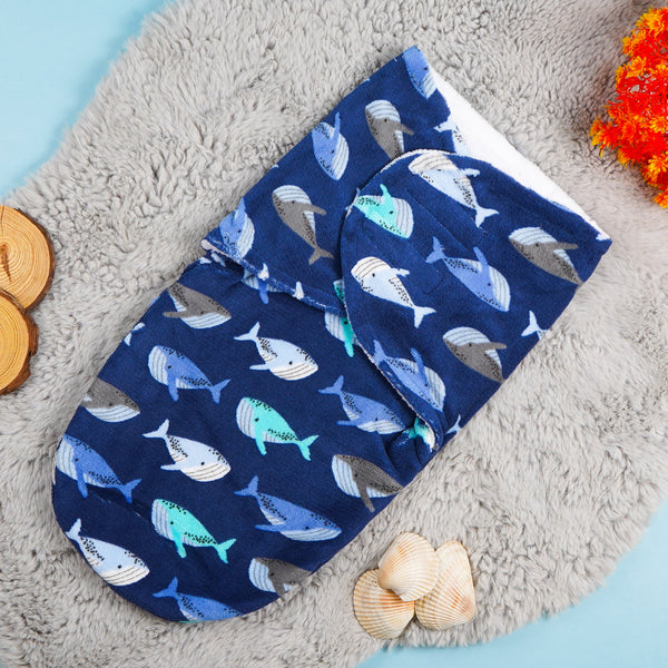 SUNSHINE BABY WINTER SWADDLE WHALE BLUE 0-3M
