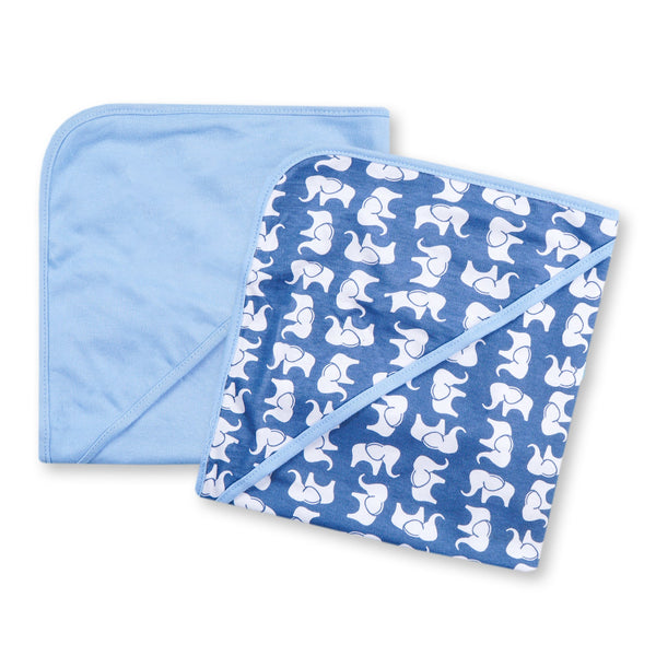 SUNSHINE BABY HOODED WRAPPING SHEET ELEPHNAT PACK OF 2 BLUE