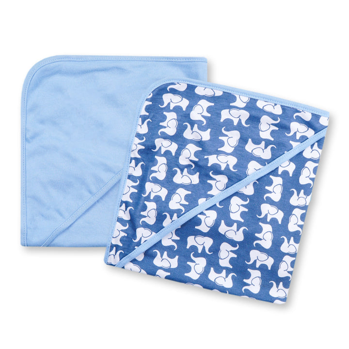 SUNSHINE BABY HOODED WRAPPING SHEET ELEPHNAT PACK OF 2 BLUE