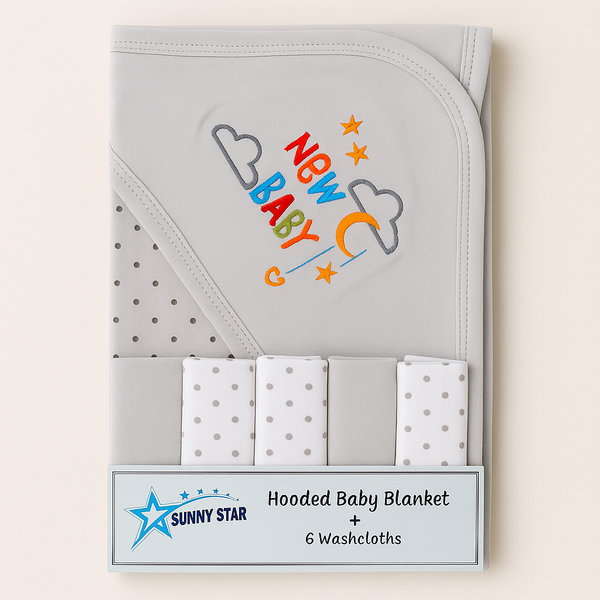 Baby 7Pcs Wrapping Sheet & Washcloths New Baby Grey - Sunshine