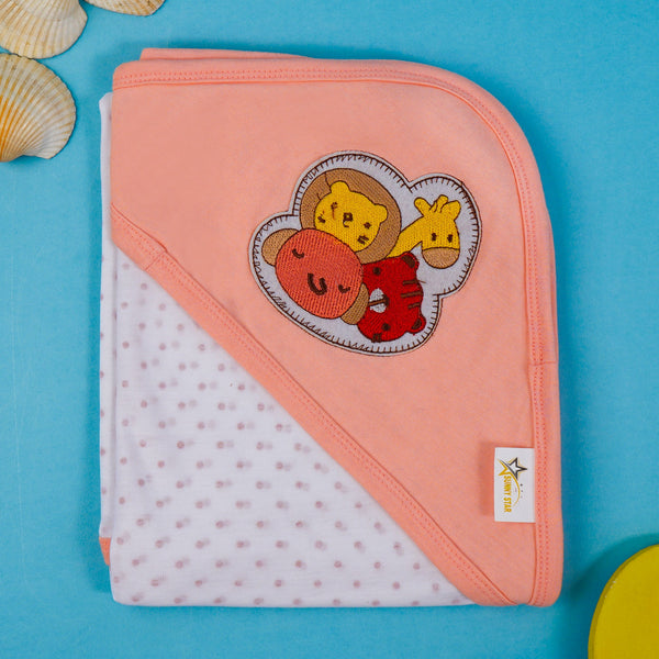 Baby Hooded Cotton Wraping Sheet ANIMALS PEACH