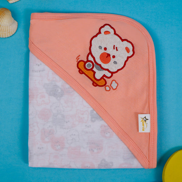 Baby Hooded Cotton Wraping Sheet CUTE PUPPY PEACH