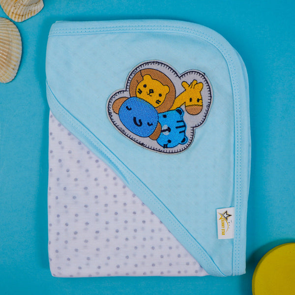 Baby Hooded Cotton Wraping Sheet ANIMALS BLUE