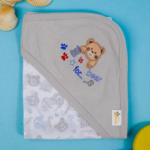 Baby Hooded Cotton Wraping Sheet MULTI BEAR GREY