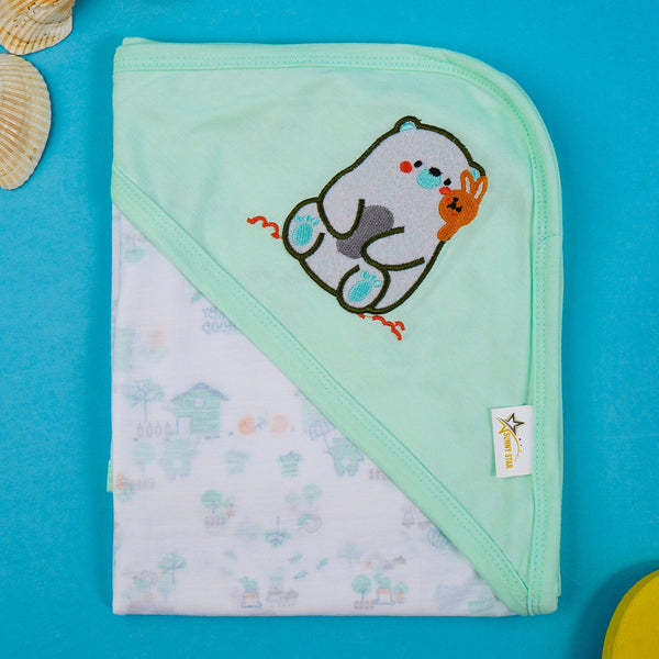 SUNSHINE BABY COTTON WRAPPING SHEET SNOW BEAR GREEN