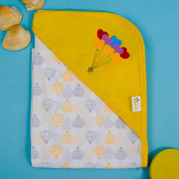 SUNSHINE BABY COTTON WRAPPING SHEET BE HAPPY AIRBALLOON YELLOW (34X36)