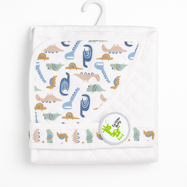 SUNSHINE BABY WINTER HOODED SHAWL MULTI DINOSAURS WHITE