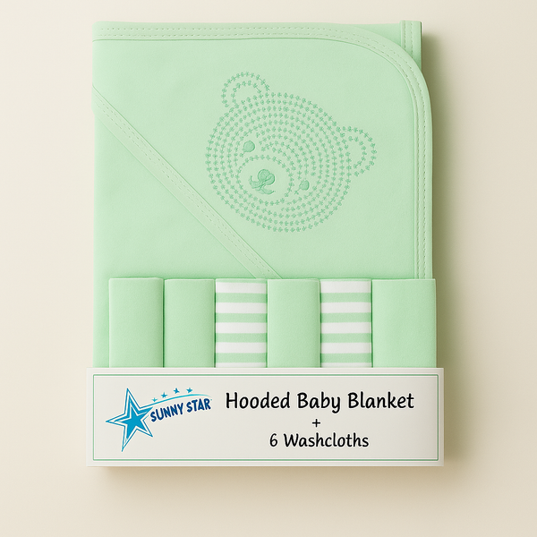 SUNSHINE BABY 7PCS WRAPPING SHEET & WASHCLOTHS BEAR GREEN