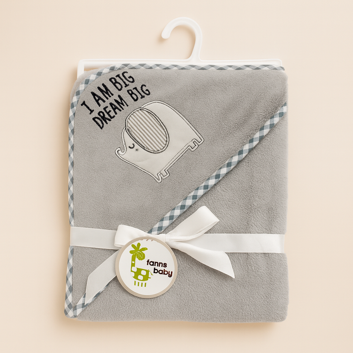 SUNSHINE BABY FLEECE HOODED SWADLE ELEPHANT GREY