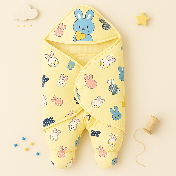 SUNSHINE BABY FLEECE SWADDLE MULTI BUNNY YELLOW