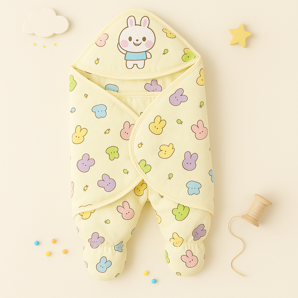 SUNSHINE BABY FLEECE SWADDLE MULTI BUNNY OFFWHITE
