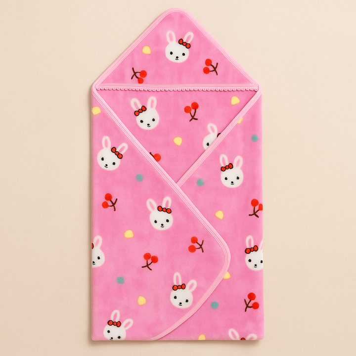 SUNSHINE BABY BLANKET WITH CAP BUNNY PINK