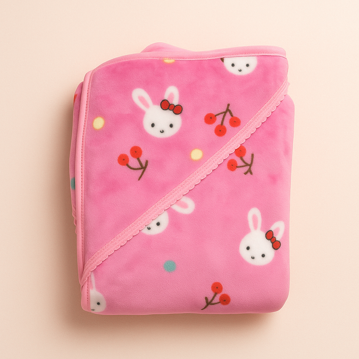 SUNSHINE BABY BLANKET WITH CAP BUNNY PINK