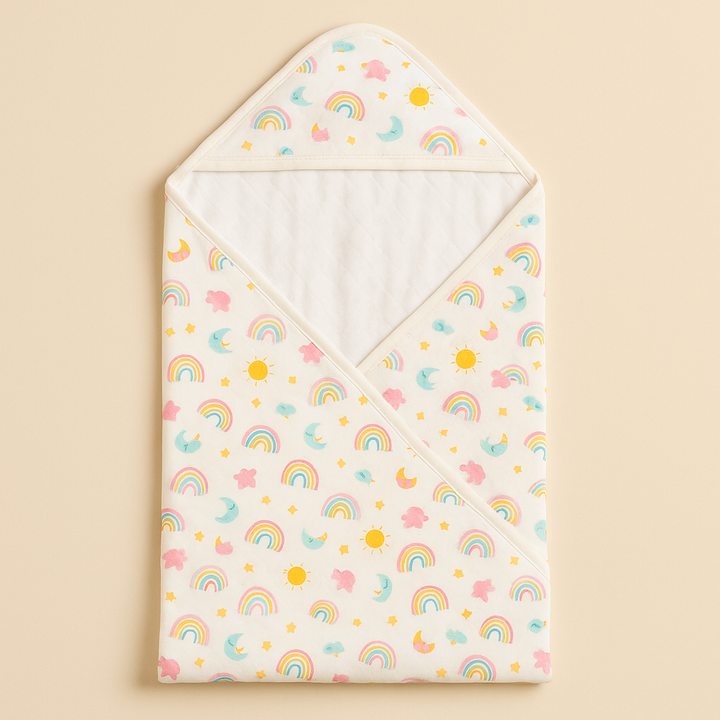 SUNSHINE BABY WINTER HOODED SHAWL RAINBOW BUNNY WHITE