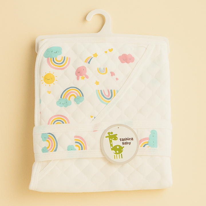 SUNSHINE BABY WINTER HOODED SHAWL RAINBOW BUNNY WHITE