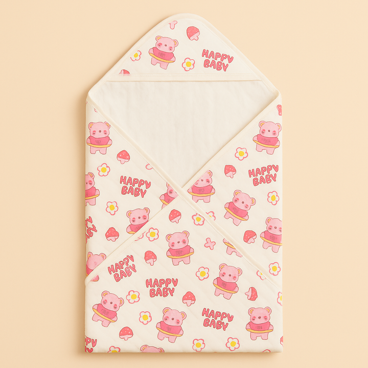 SUNSHINE BABY WINTER HOODED SHAWL HAPPY BEAR WHITE