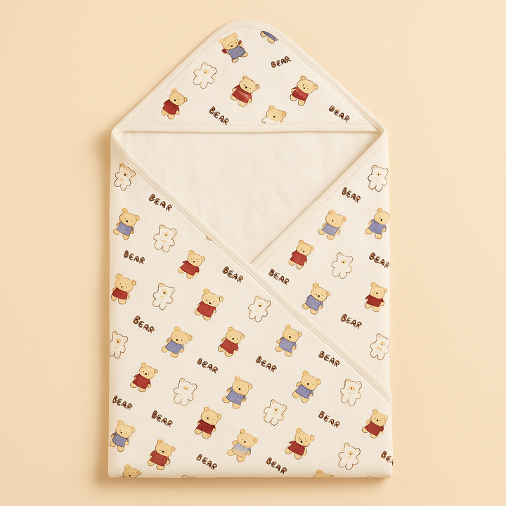 SUNSHINE BABY WINTER HOODED SHAWL BEAR WHITE