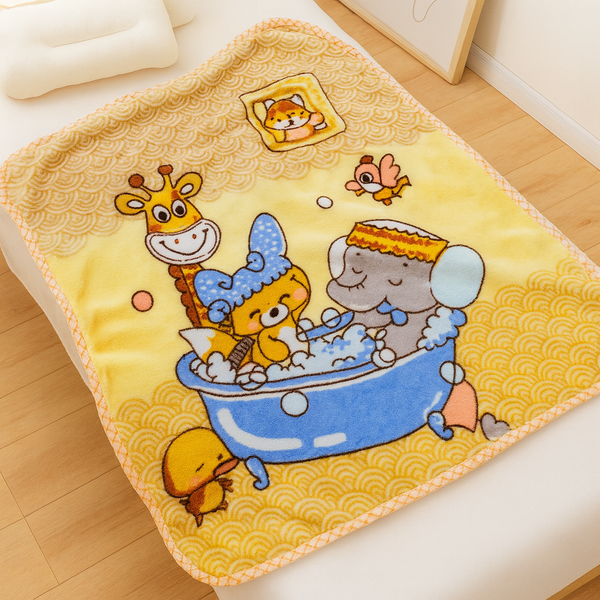 SUNSHINE BABY BLANKET DOUBLE PLY MULTI ANIMALS YELLOW (100X100)