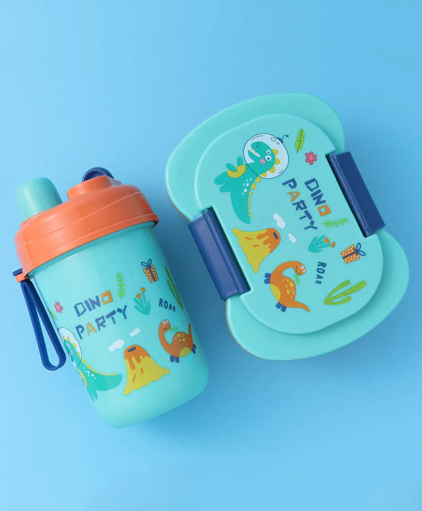 SUNSHINE KIDS SCHOOL LUNCH BOX & BOTTLE DINO PARTY SEA GREEN