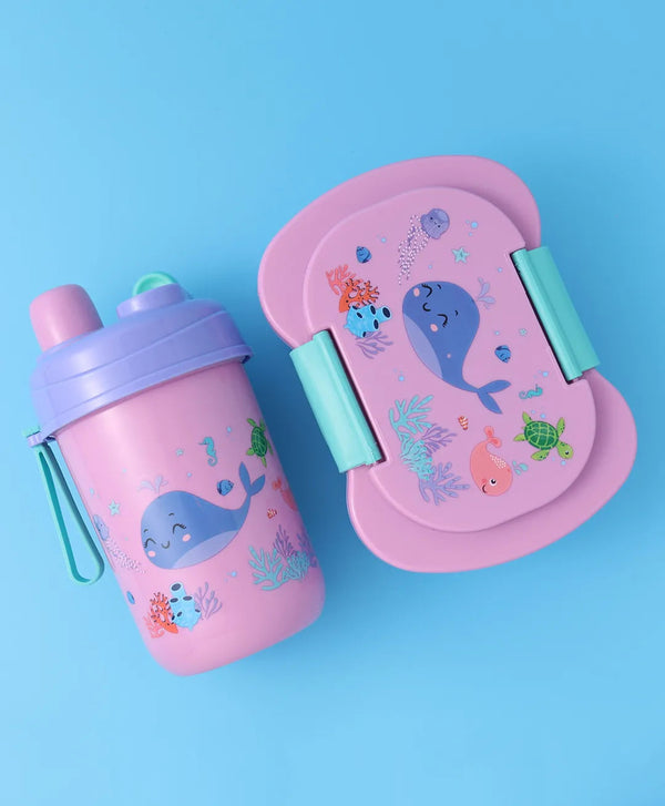 SUNSHINE KIDS SCHOOL LUNCH BOX & BOTTLE FISH & SEA PLANTS PURPLE