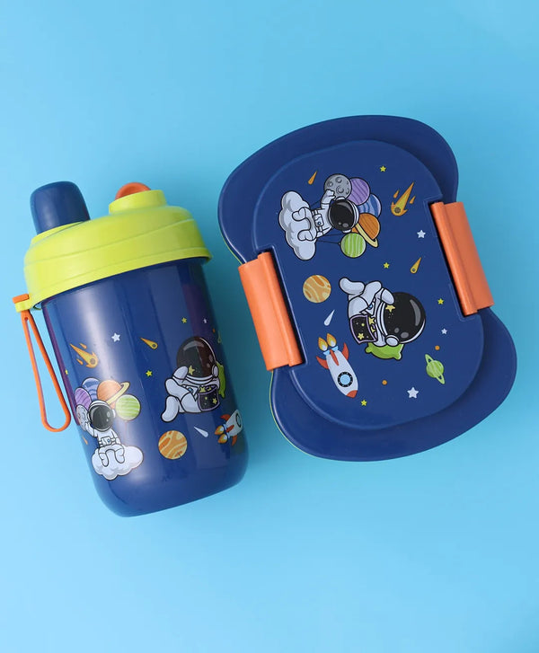 SUNSHINE KIDS SCHOOL LUNCH BOX & BOTTLE ASTRONAUT BLUE & GREEN