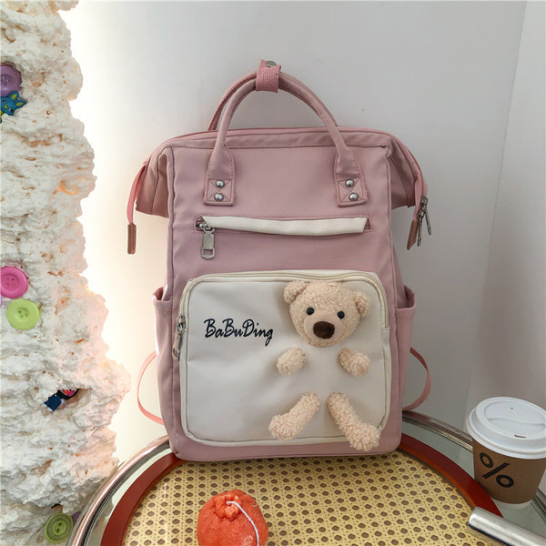 Baby Diaper Backpack Stuff Bear Pink & White - Sunshine