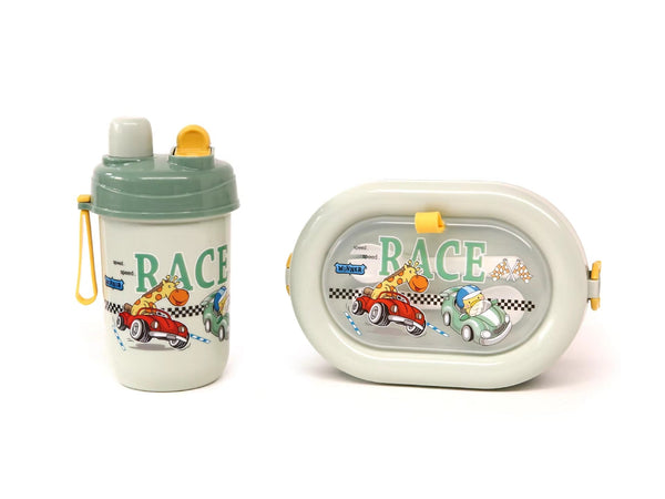 SUNSHINE KIDS SCHOOL PLASTIC LUNCH & BOTTLE BOX CARS GREEN 9019