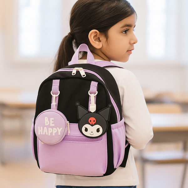 Kids Mini Backpack Be Happy Black & Purple - Sunshine