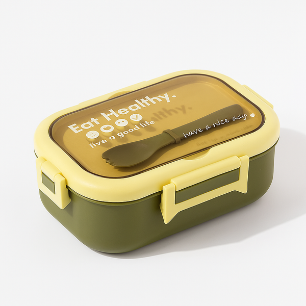 SUNSHINE KIDS STAINLESS STEEL INSULATED LUNCH BOX WITH SPOON OLIVE GREEN