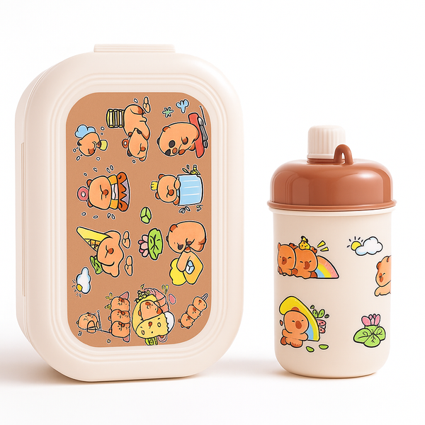 SUNSHINE KIDS PLASTIC LUNCH BOX SET BROWN NO 8509-1