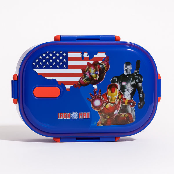 SUNSHINE KIDS SCHOOL STEEL LUNCH BOX IRON MAN BLUE 113E