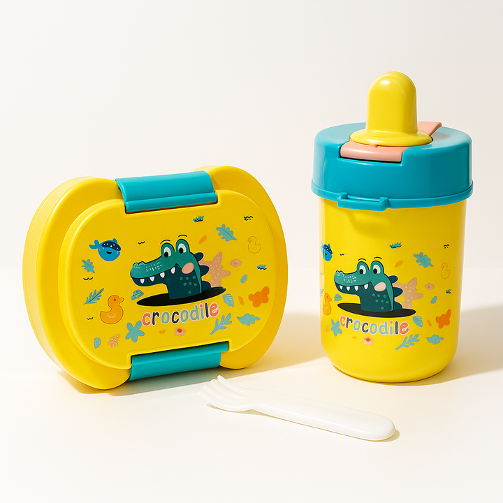 SUNSHINE SCHOOL LUNCH BOX CROCODILE YELLOW & PINK