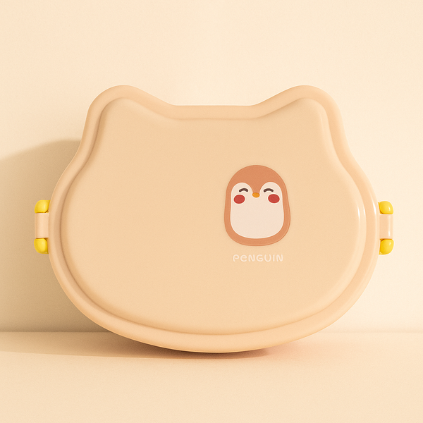 SUNSHINE PLASTIC LUNCHBOX WITH FORK PENGUIN PEACH