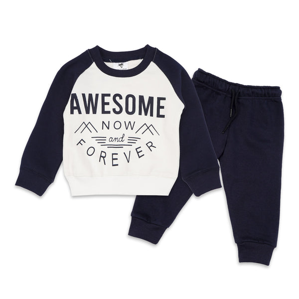 Oolaa Kids Printed Tracksuit Awesome Navy Blue & White