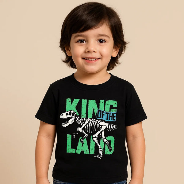 Kids T-Shirt Half Sleeves King Of Land Black - Bloom Baby
