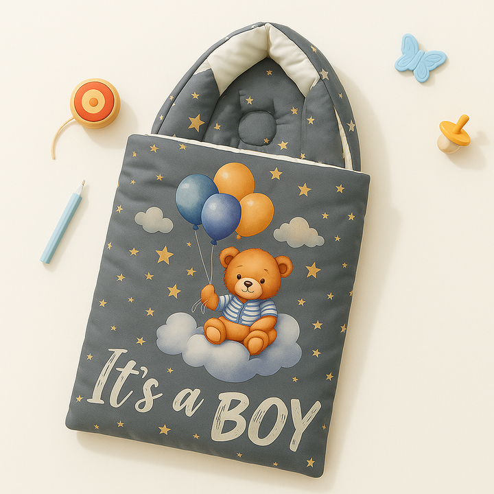 BABY CARRY NEST BEAR BOY GREY - BLOOM BABY