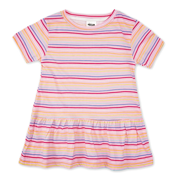MINI CHARM GIRLS FROCK MULTICOLOR STRIPES PINK 7-8 Y