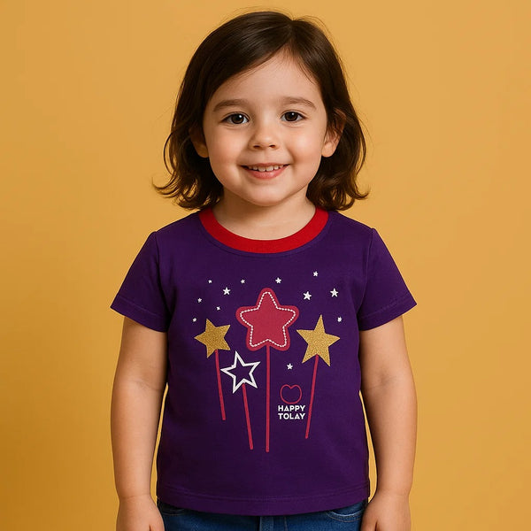 Kids Printed T-Shirt Happy Today Purple - Mini Charm