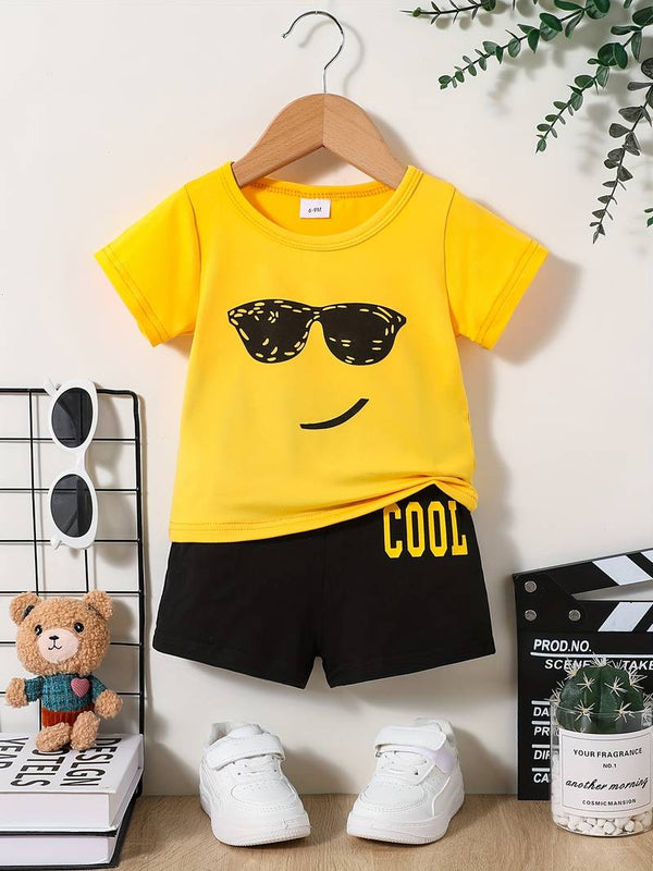 Kids T-Shirt & Short Set Printed Cool Yellow - Mini Charm