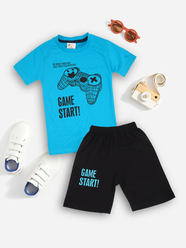 Kids T-Shirt & Short Set Printed Game Start Blue - Sunshine