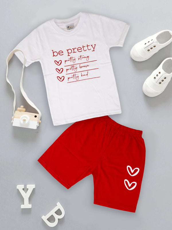 Kids T-Shirt & Short Set Be Pretty White & Red - Mini Charm