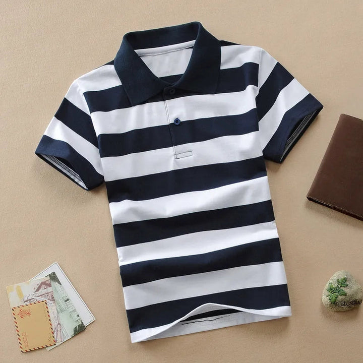 SUNSHINE KIDS POLO SHIRT WIDE STRIPES BLACK 7-8 Y