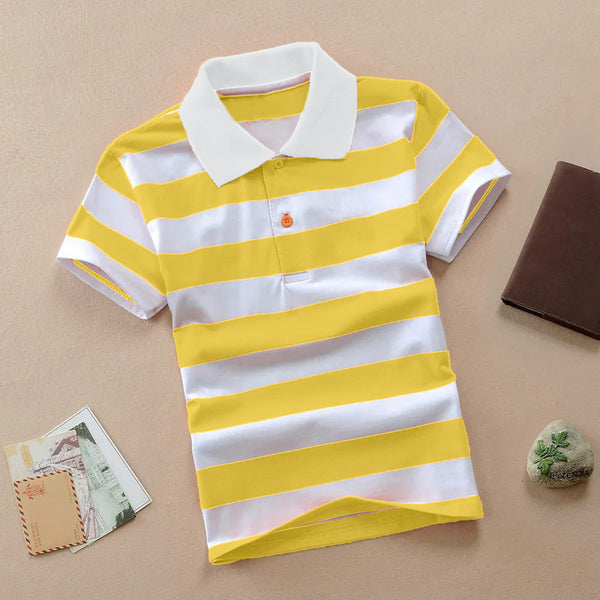 Kids Polo Shirt Wide Stripes Yellow - Mini Charm