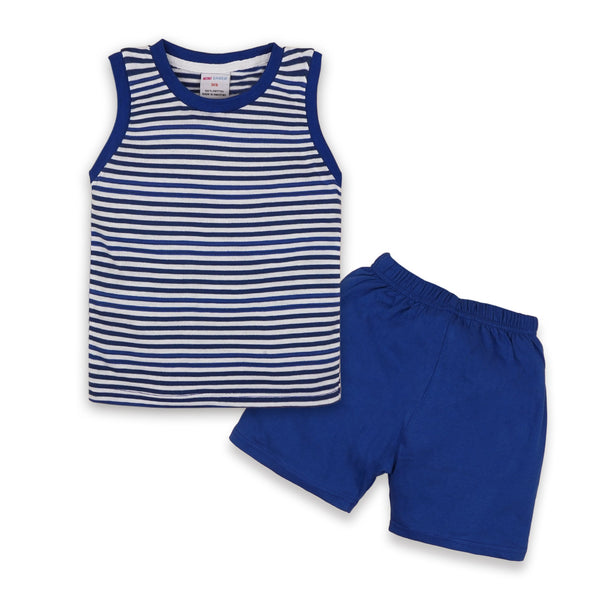 MINI CHARM KIDS SHORT & SANDO STRIPES BLUE 7-8Y